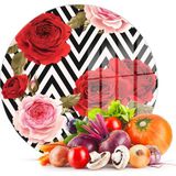 Decovetro Cam Kesme Tahtası Yuvarlak Karma Gül Desenli 30x30 Cm