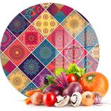 Decovetro Cam Kesme Tahtası Yuvarlak Karma Mandala Desenli 30X30 cm