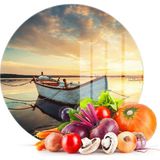 Decovetro Cam Kesme Tahtası Yuvarlak Kayık Desenli 30x30 Cm