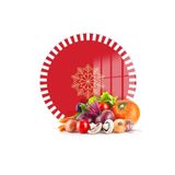 Decovetro Cam Kesme Tahtası Yuvarlak Kırmızı Beyaz Kar Tanesi Desenli 30x30 cm