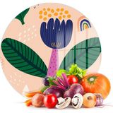Decovetro Cam Kesme Tahtası Yuvarlak Lale Çiçeği Desenli 30x30 Cm