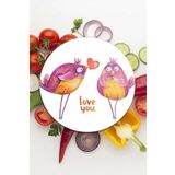 Decovetro Cam Kesme Tahtası Yuvarlak Love Birds Desenli