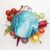 Decovetro Cam Kesme Tahtası Yuvarlak Mavi Mermer Desenli 30x30 Cm