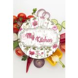 Decovetro Cam Kesme Tahtası Yuvarlak My Kitchen Çicek Desenli