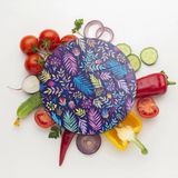 Decovetro Cam Kesme Tahtası Yuvarlak Renkli Yaprak Desenli 30x30 Cm