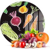 Decovetro Cam Kesme Tahtası Yuvarlak Sebze Desenli 30X30 cm