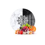 Decovetro Cam Kesme Tahtası Yuvarlak Siyah Beyaz Mermer Kar Tanesi Desenli 30x30 cm