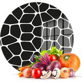 Decovetro Cam Kesme Tahtası Yuvarlak Siyah Geometrik Desenli 30x30 Cm