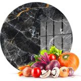Decovetro Cam Kesme Tahtası Yuvarlak Siyah Mermer Desenli 30x30 Cm