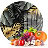 Decovetro Cam Kesme Tahtası Yuvarlak Tropik Yaprak Desenli 30x30 Cm