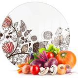 Decovetro Cam Kesme Tahtası Yuvarlak Vintage Çizgi Çiçek Desenli 30x30 Cm
