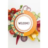Decovetro Cam Kesme Tahtası Yuvarlak Welcome Desenli