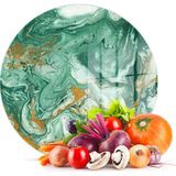 Decovetro Cam Kesme Tahtası Yuvarlak Yeşil Gold Mermer Desenli 30x30 Cm