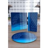 Decovetro Cam Sunum Servis Tabağı 3'lü Karma Marine Blue Waves
