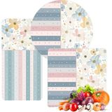 Decovetro Cam Sunum Servis Tabağı 3'lü Karma Set Flower & Stripes Desenli - Renk - Çok Renkli