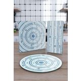 Decovetro Cam Sunum Servis Tabağı 3'lü Karma Set Marine Blue Fish Line