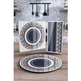Decovetro Cam Sunum Servis Tabağı 3'lü Karma Set Renkli Geometrik Desenli