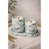 Decovian Home Desing-Crimson Noir Maison – Eterna Verde Collection 3 Lü Mermer Desenli Dekoratif Mumluk - 3'lü
