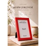DecovianHomeDesign Doğal Ahşap Modern Ayaklı 15x21 Fotoğraf Çerçevesi | Kırmızı Renkli Masaüstü Çerçeve | Resimsiz