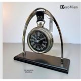 Decovien Masa Saati Gümüş Renk 25 cm - 25 cm gümüş renkli içi siyah lüks masa saati - Gümüş - Siyah