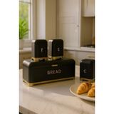 DecoVien Mutfak Ekmeklik ve Baharatlık Seti, Siyah Gold Renk, Metal, 4 Parça, Bread ve T S C Harfli