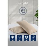 Decovilla Micro Fermuarlı Yastık Alezi Sıvı Geçirmez 2 Li Set Yastık Koruyucu 50X70 - Bej - 50 x 70 cm