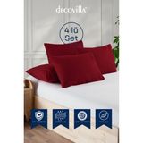 Decovilla Micro Fermuarlı Yastık Alezi Sıvı Geçirmez 4 Lü Set Yastık Koruyucu 50X70 - Kırmızı - 50 x 70 cm