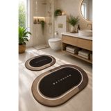 DECOVİST HOME Kaymaz Tabanlı Yıkanabilir 2’li Oval Kahverengi Banyo Paspası ve Klozet Takımı – Modern Banyo Halısı