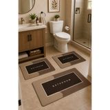 DECOVİST HOME Kaymaz Tabanlı Yıkanabilir 3’lü Düz Kahverengi Banyo Paspası ve Klozet Takımı – Modern Banyo Halısı