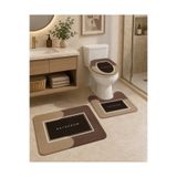 DECOVİST HOME Kaymaz Tabanlı Yıkanabilir 3’lü Klozet Takımı Kahverengi Banyo Paspası – Modern Banyo Halısı