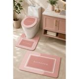 DECOVİST HOME Kaymaz Tabanlı Yıkanabilir 3’lü Klozet Takımı Pembe Banyo Paspası – Modern Banyo Halısı