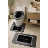 DECOVİST HOME Kaymaz Tabanlı Yıkanabilir 3’lü Klozet Takımı Siyah Banyo Paspası – Modern Banyo Halısı