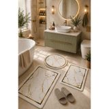 DECOVİST HOME Kaymaz Tabanlı Yıkanabilir 3’lü Yuvarlak Beyaz Banyo Paspası ve Klozet Takımı Modern Banyo Halısı