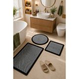DECOVİST HOME Kaymaz Tabanlı Yıkanabilir 3’lü Yuvarlak Gri Banyo Paspası ve Klozet Takımı Modern Banyo Halısı