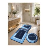DECOVİST HOME Kaymaz Tabanlı Yıkanabilir 3’lü Yuvarlak Lacivert Banyo Paspası ve Klozet Takımı – Banyo Halısı