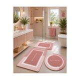 DECOVİST HOME Kaymaz Tabanlı Yıkanabilir 3’lü Yuvarlak Pembe Banyo Paspası ve Klozet Takımı – Banyo Halısı