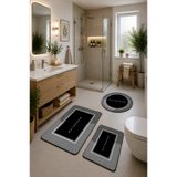 DECOVİST HOME Kaymaz Tabanlı Yıkanabilir 3’lü Yuvarlak Siyah Banyo Paspası ve Klozet Takımı – Banyo Halısı
