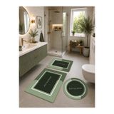 DECOVİST HOME Kaymaz Tabanlı Yıkanabilir 3’lü Yuvarlak Yeşil Banyo Paspası ve Klozet Takımı – Banyo Halısı