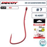 Decoy Kr-25 Sandworm Tırnaklı Delikli Olta İğnesi Kırmızı #7 (10 Adet)