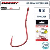 Decoy Kr-25 Sandworm Tırnaklı Delikli Olta İğnesi Kırmızı #8 (10 Adet)