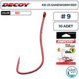 Decoy Kr-25 Sandworm Tırnaklı Delikli Olta İğnesi Kırmızı #9 (10 Adet)