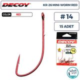 Decoy Kr-26 Mini-Worm Tırnaklı Delikli Olta İğnesi Kırmızı #14 (15 Adet)