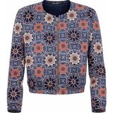 Ded Collection Kadın Bohem Renkli Mandala Desenli Fermuarlı Scuba Bomber Ceket - Mavi