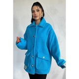 Ded Collection Kadın Cep Kapaklı Düğme Detaylı Yumoş Kumaş Astarlı Teddy Tarz Oversize Kaban Ceket - 300Mavi