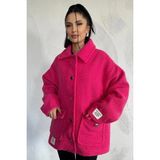 Ded Collection Kadın Cep Kapaklı Düğme Detaylı Yumoş Kumaş Astarlı Teddy Tarz Oversize Kaban Ceket - 960Fuşya