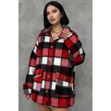 Ded Collection Kadın Ekose Desenli Yumoş Kumaş Oversize Astarlı Kaban Ceket - Siyah