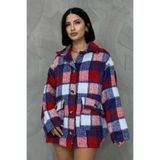 Ded Collection Kadın Ekose Desenli Yumoş Kumaş Oversize Astarlı Kaban Ceket