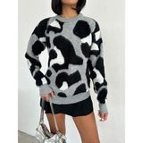 Ded Collection Kadın Leopar Desenli Sakallı Trend Triko Kazak - 001-Siyah - Standart