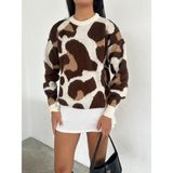 Ded Collection Kadın Leopar Desenli Sakallı Trend Triko Kazak - 210-Kahverengi - Standart