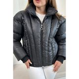 Ded Collection Kadın Parlak Kumaş Kısa Boy Yüksek Yaka Fermuarlı Trend Şişme Mont - XL - 01-Siyah
